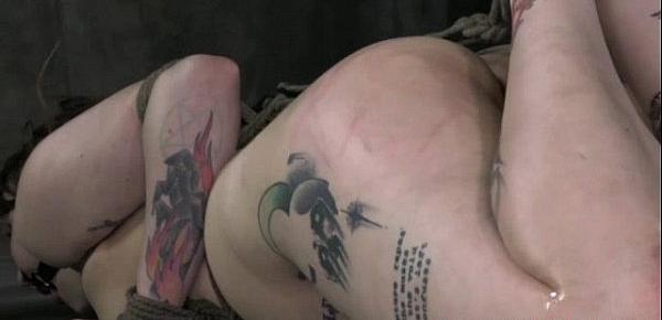  Hair bondage tattooed slut fucks herself